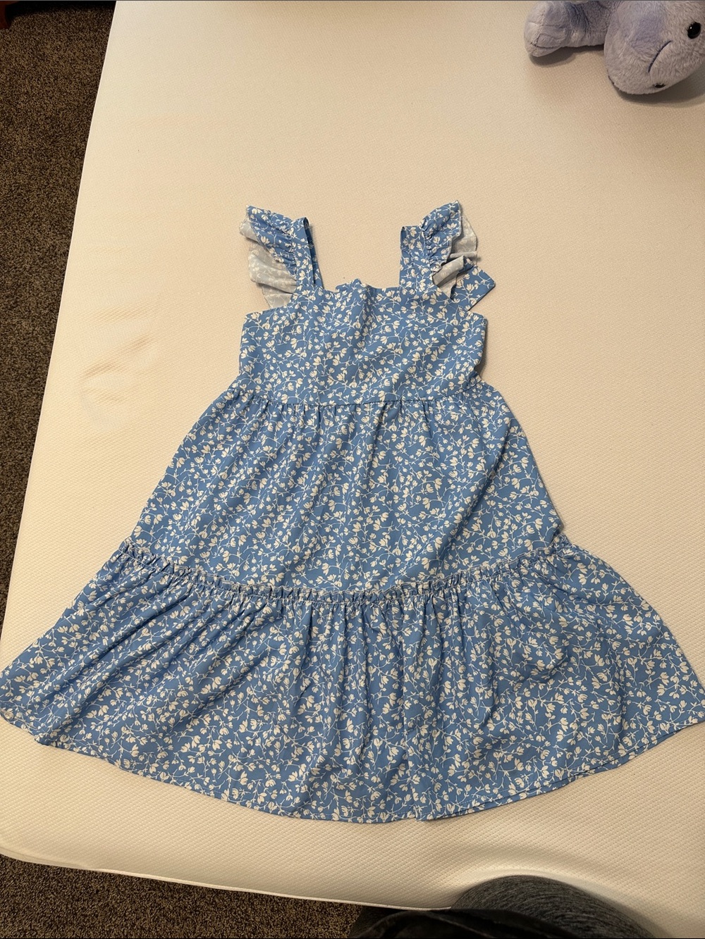 Grace Karin Blue Floral Bow-Tie Ruffle Strap Kids Dress